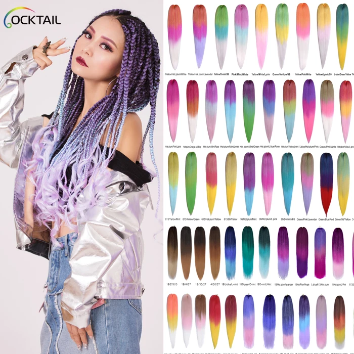 

over 100 colors pre stretched braiding hair, japanese kaneka fiber pre stretched braiding hair ez braid with layered end