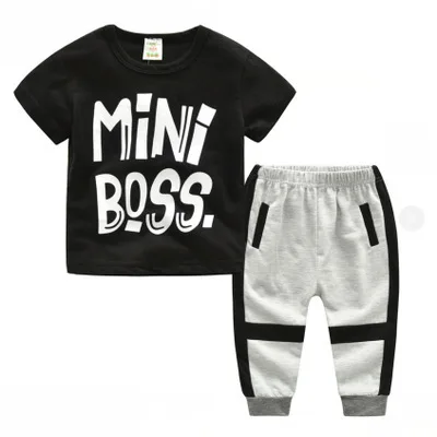 

In , The Best-selling Best-selling Boy Suit Sports Fashion Boy Round Neck T-shirt+gray Harem Pants Two-piece Suit