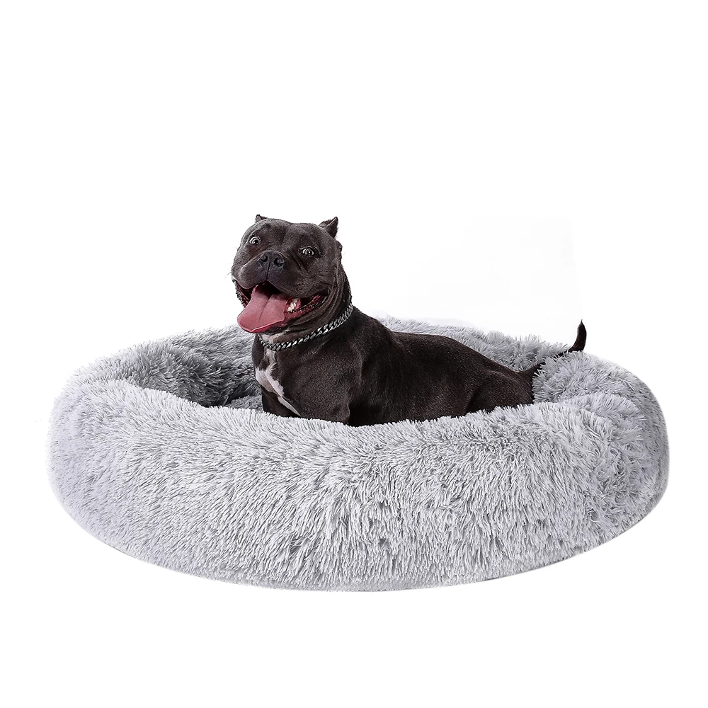 

Hot sale Faux Fur pet beds & accessories Waterproof Plush Donut Round designers washable luxury dog bed pet beds