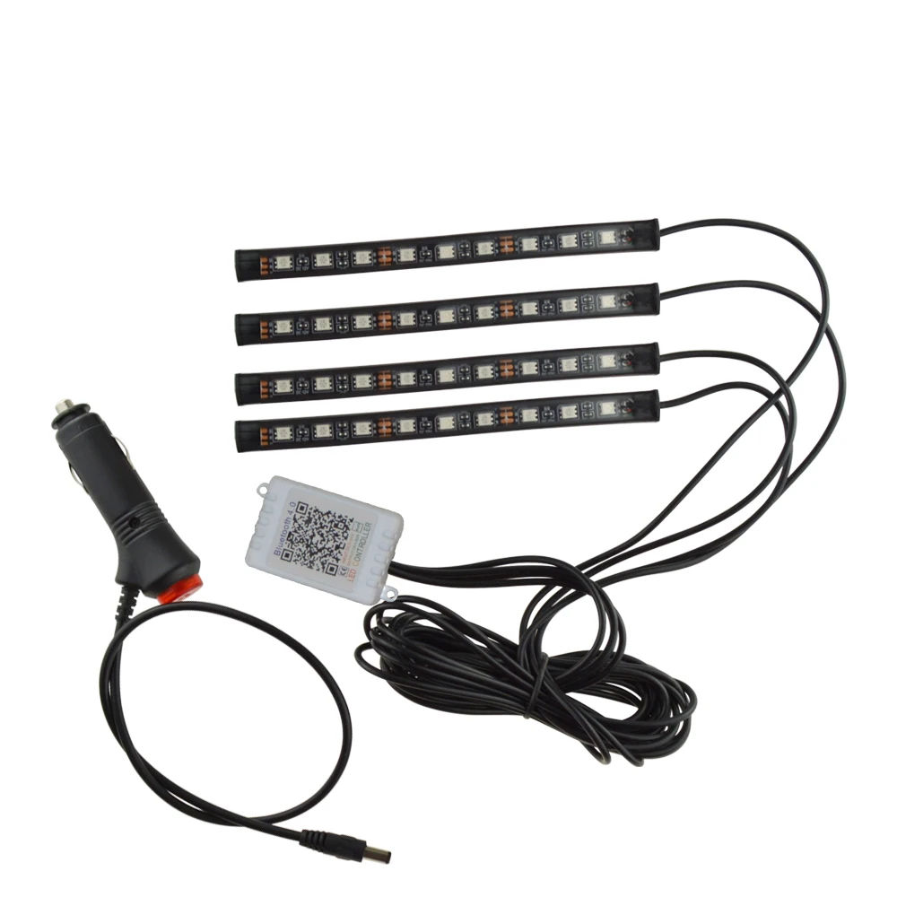 4pcs 12V 9LED 5050 RGB mobile APP bluetooth car Decoration interior floor foot led Atmosphere Ambient flexible strip light