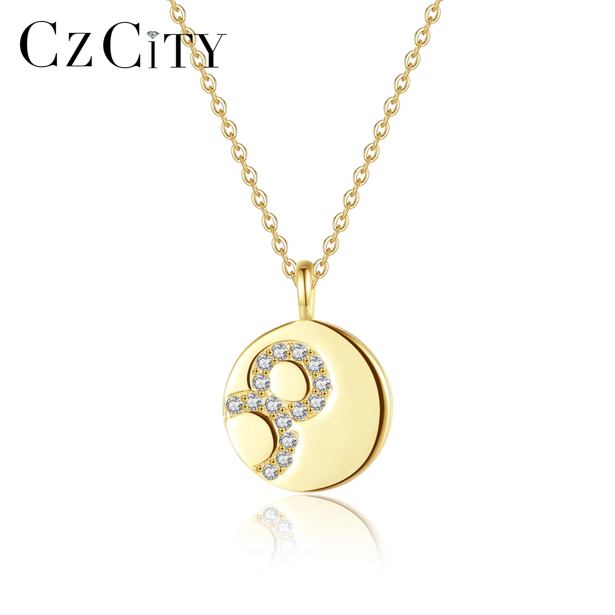 CZCITY Metal Diamond 925 Sterling Silver Round Fashion Jewelry Gold Pendant For Girl Unique Necklace