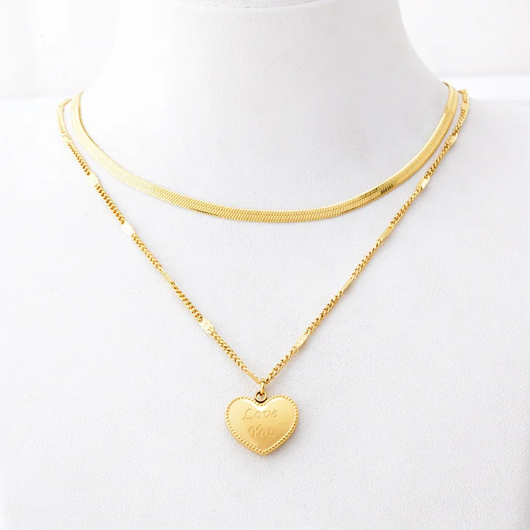 

Hot Selling Double Layered Love Women Necklace Love Letter Pendent Titanium Steel Snake Chain Necklace