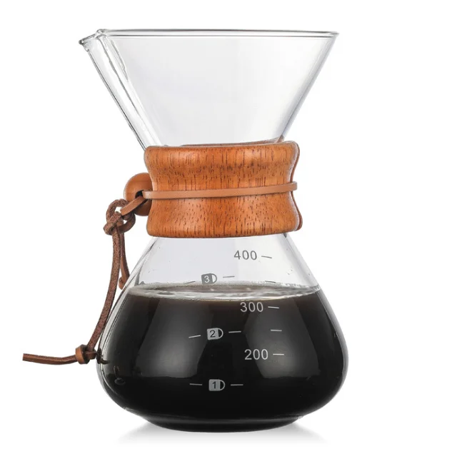 

Good quality promotional fashion high temperature resistant glass hand coffee pot 400ml stainless steel filter rip coffee pot, Customized color