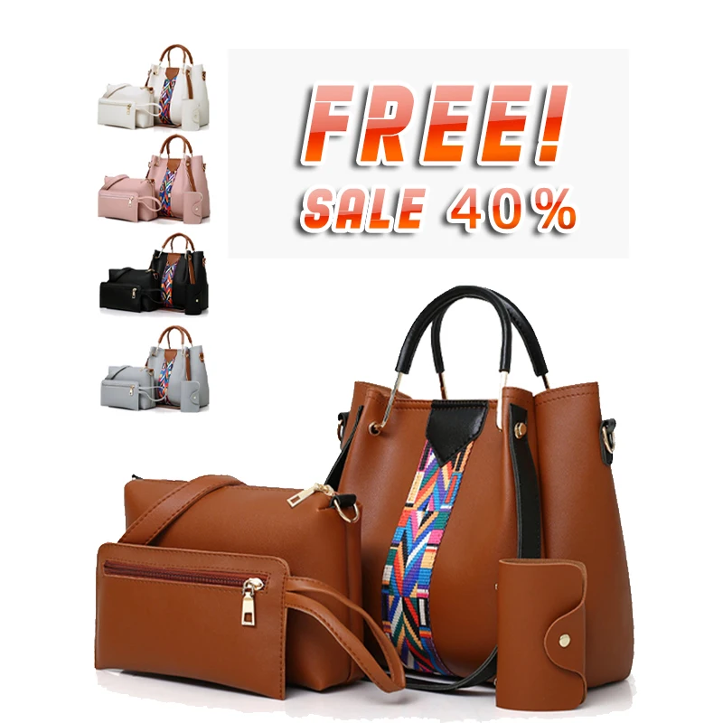 

In-Stock 4 Pieces Set PU Luxury colored ribbon fashion women handbags messenger bags High Popularity Tote Bag For Women, 8 colors