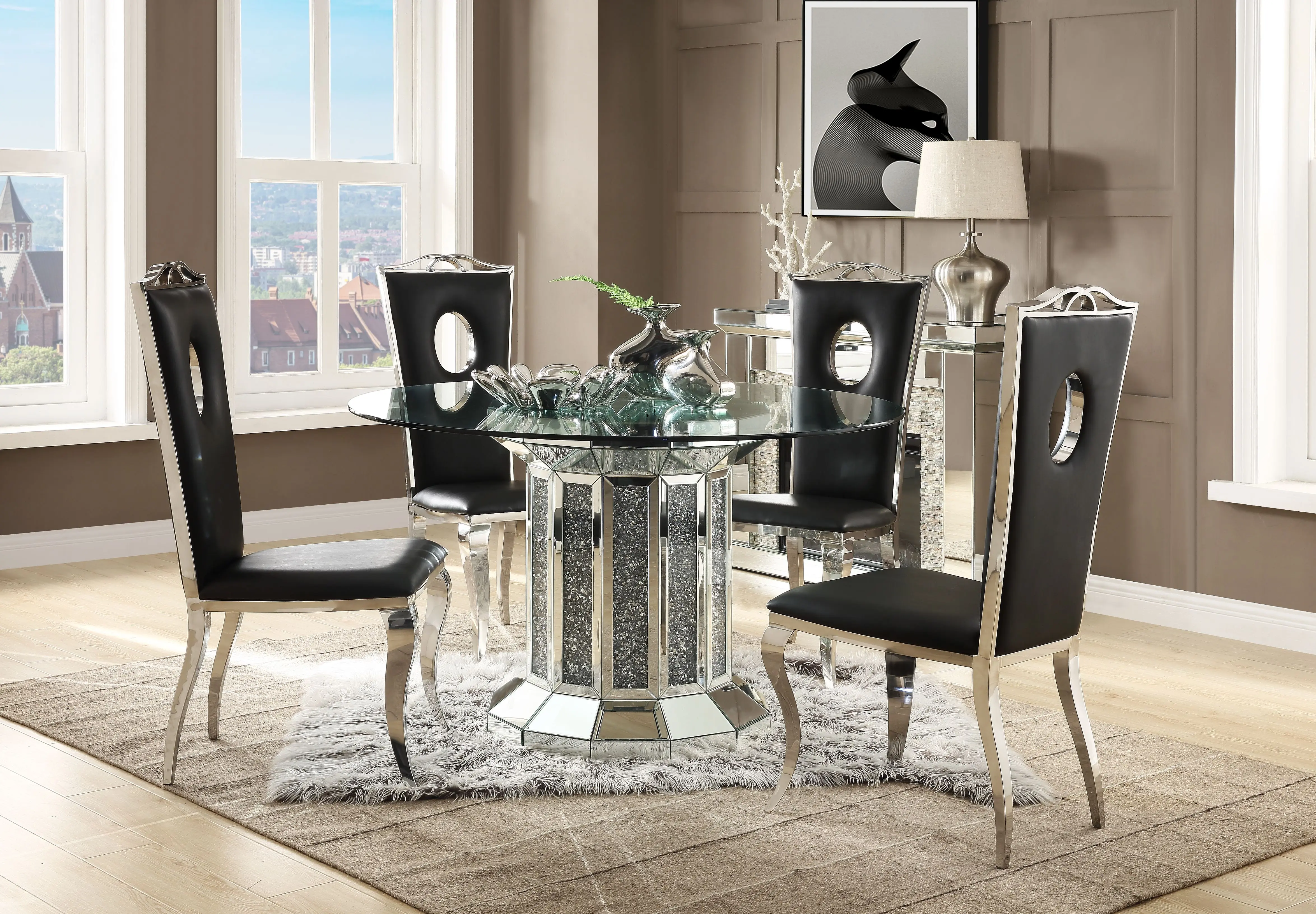 Modern Style Dinner Room Round Mirrored Glass Dining Table Buy Dinning Table