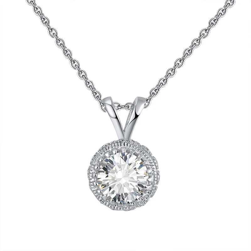 

RINNTIN SN215 Simple Korean Women Necklace Jewelry Real 925 Silver Zircon Solitaire Necklace