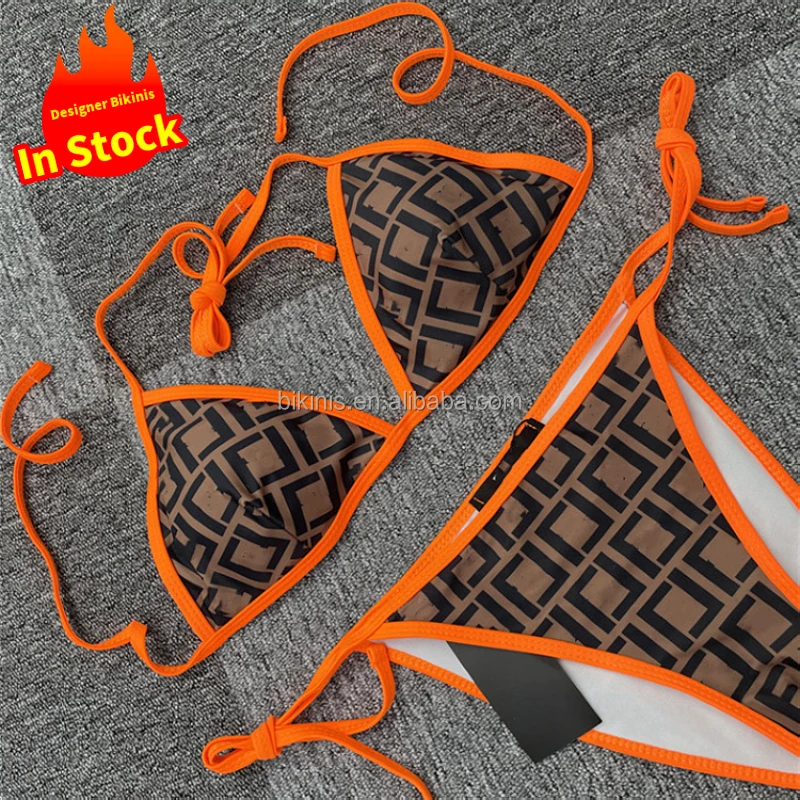 

Hot sale women brown designer swimsuits famous brands men swim trunks women bikini swimwear luxury bikini set, Picture showed