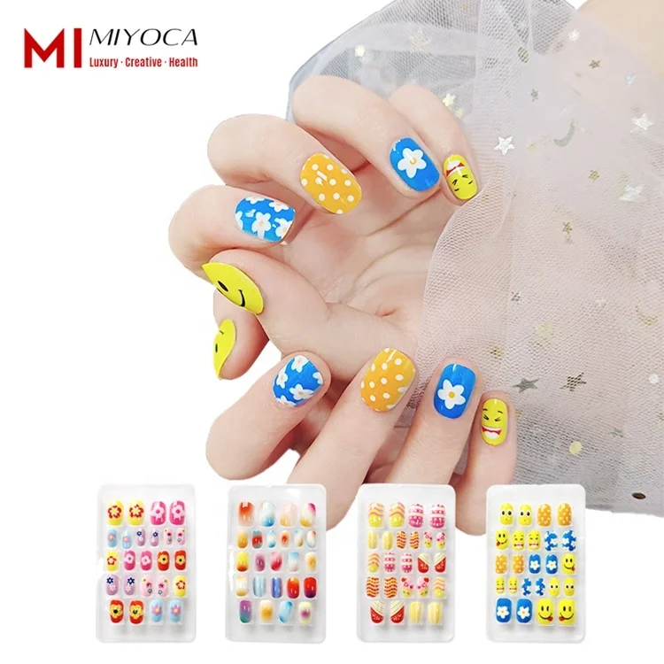 

MIYOCA 24 Pieces Children Press On Nail Cartoon Full Coverage Lovely Fasle Nails Colourful Removable Acrylic Fake Nails Wholesal