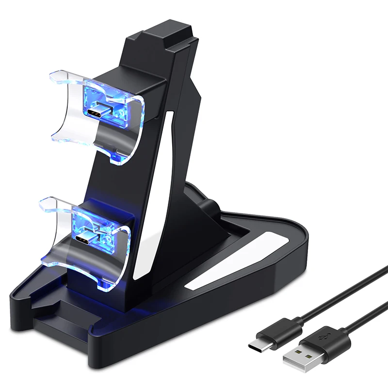 

High quality ce certificate LED ps5 dual charging dock with type c cable, Black