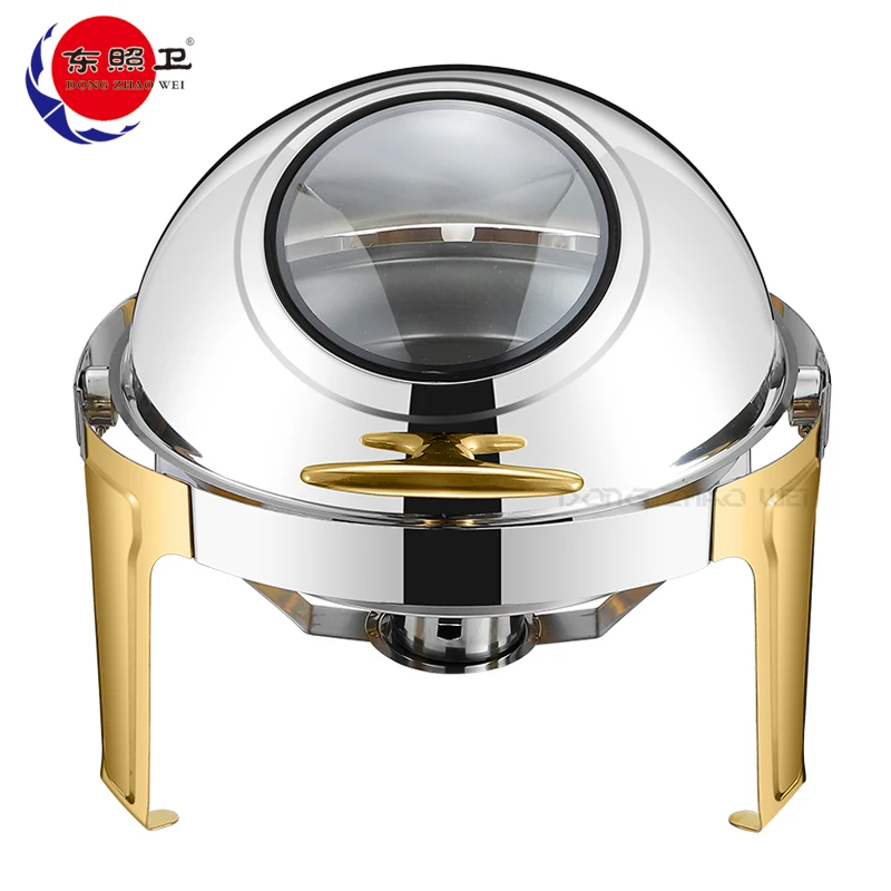 

Hotel 201 Stainless Steel Commercial Round Chafing Dishes Silver Food Warmer Sliver Roll top Chaffing Dishes