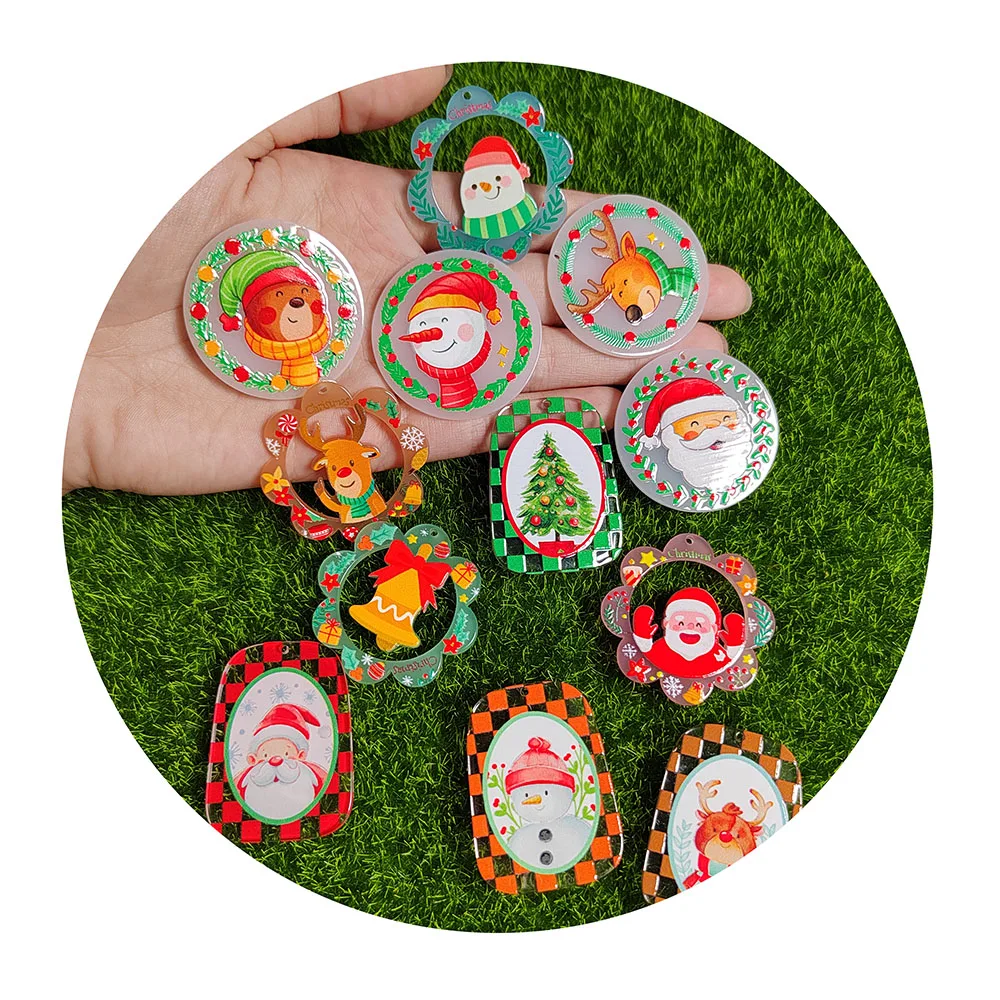 

100Pcs Assorted Christmas Theme Plastic Charm Pendants Xmas Flatback Decoration Crafts For Scrapbooking Jewelry Making Supplier