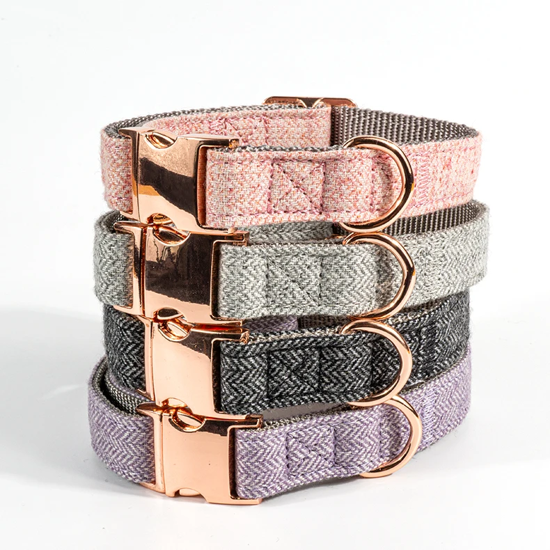 

Premium Soft Adjustable Tweed Tactical Training Custom Luxury Cat Pet Tweed Dog Collar With Gold Buckle, Customized color