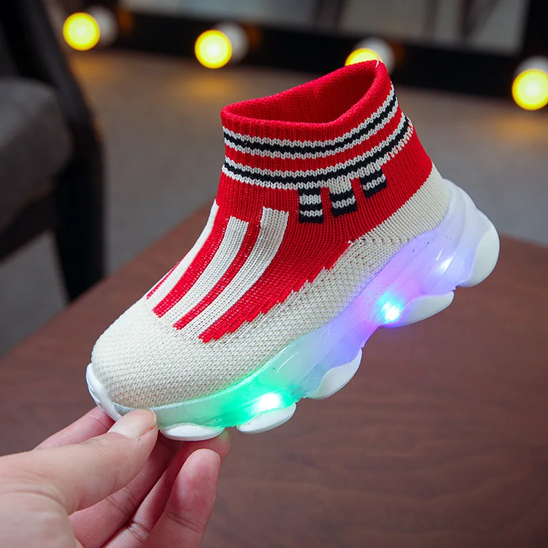 

Fashion Cheap Black Red Colors Unisex USB Charge Light High Top Flat LED Shoes For Children, 3 colors