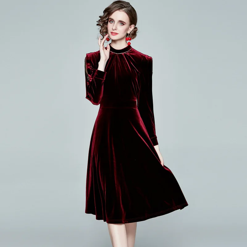 

Factory direct sales 2021 new temperament lady lace plus velvet dress in the long loose loose waist long sleeve fairy dress, Picture