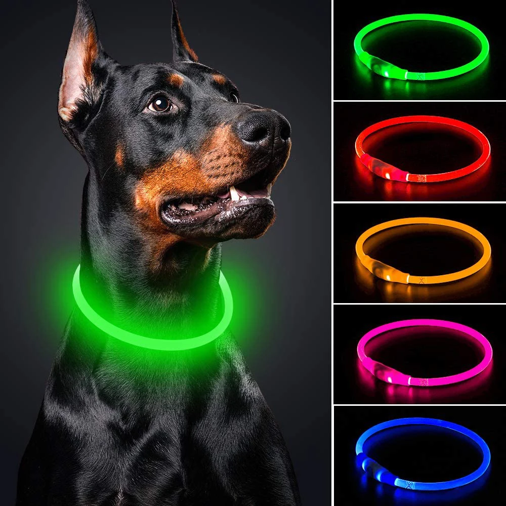 

Wholesale Eco Friendly Usb Rechargeable Large Big Light Up Personalized Manufacturers Silicone Waterproof Custom Led Dog Collar, Red,blue,green,orange,yellow,white,and pink