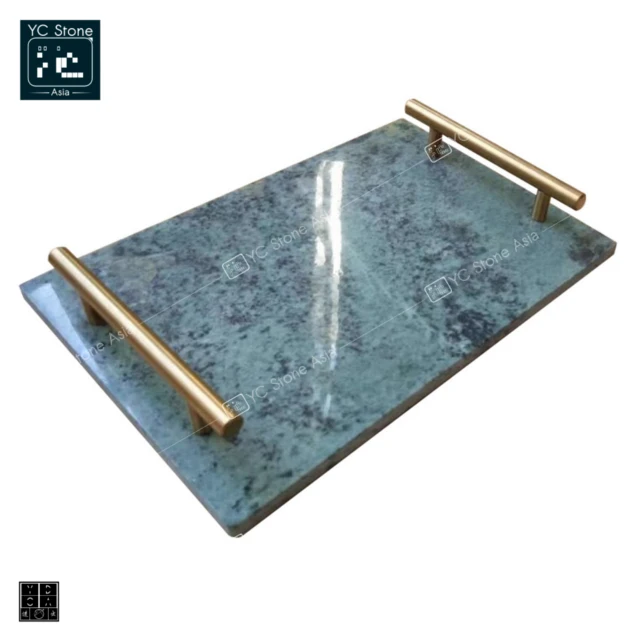 

Amazon Hot Sale Stone Marble Tray Green with Handles Luxury Rectangle Food Serving Marble Tray, White