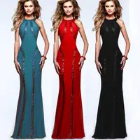 

New fashion 2020 women summer sequin robe de soiree o-neck floor-length long backless evening dress