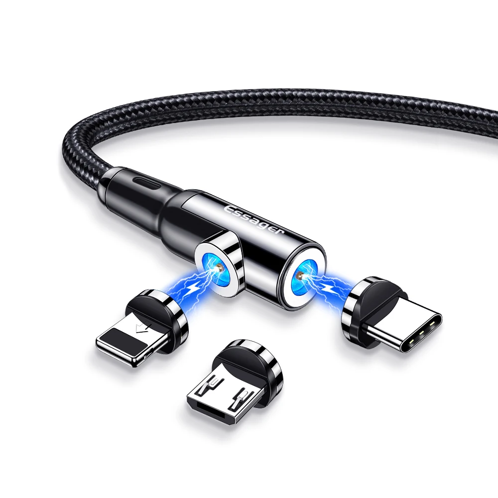 

Competitive price Essager two-head charging Type-C Micro USB IOS LED 3 in 1 Magnetic Charger Cable