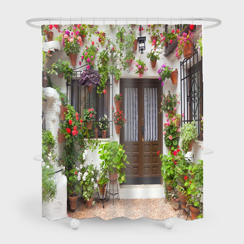 

A3373 Custom Printing 3D flower scenery Polyester shower curtain waterproof bathroom partition curtain bath shower curtains