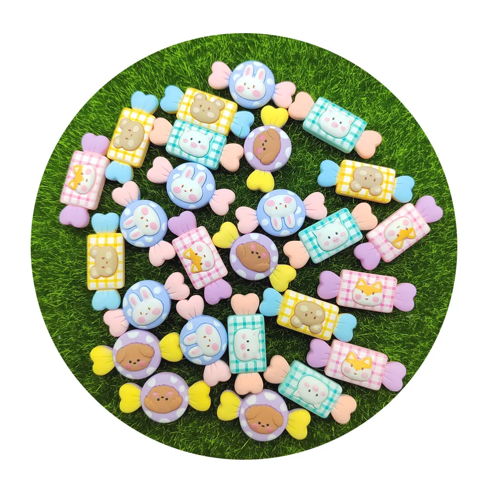 

100Pcs Mixed Cartoon Animals Candy Resin Flat Cabochons Sweet Embellishment Diy Birthday Hairpin Accessories Scrapbook Craft