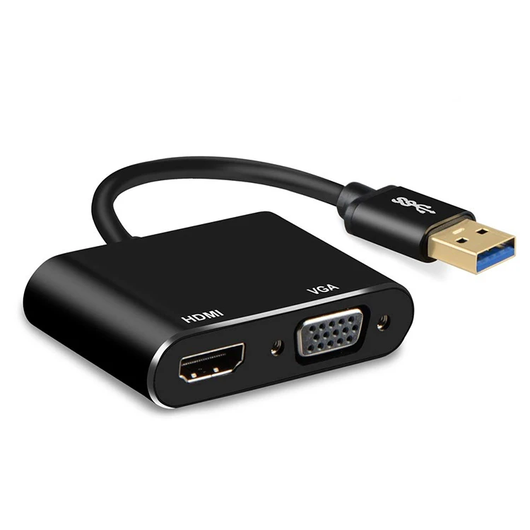 

USB 3.0 to HDMI and VGA Adapter Converter Connector Support 1080P HDMI VGA Sync Output for Windows XP/ 7/8/10 Computers, Black