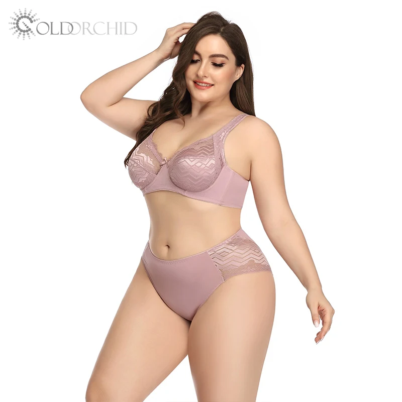 

Custom logo breathable plus size lace bra and panty underwear sets