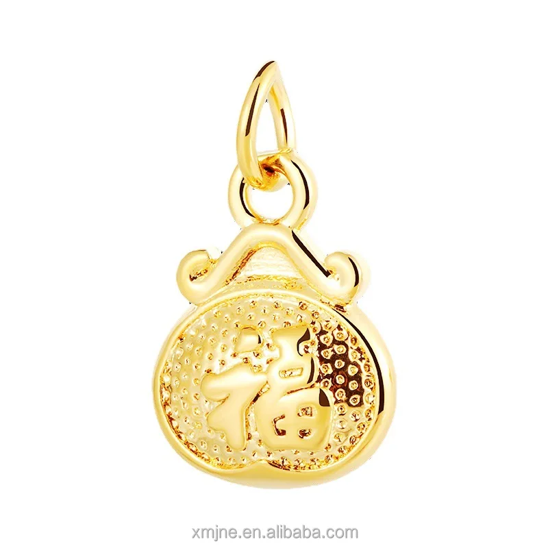 

Certified Pure Gold 999 Lucky Bag Pendant 3D Hard Gold Pendant Necklace Female Transfer Beads Money Bag Pendant 520 Gift