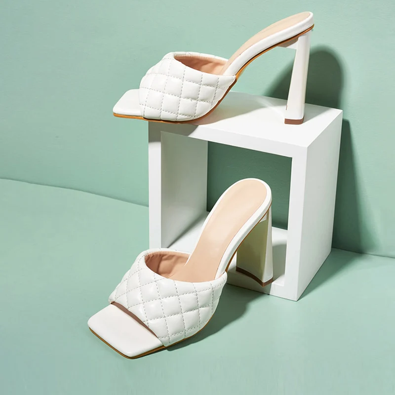 

Plus Size 35-42 Womens Slides Summer Slippers Fashion Square Heels Sexy Open Toe Gladiator Sandals Ladies Party Shoes