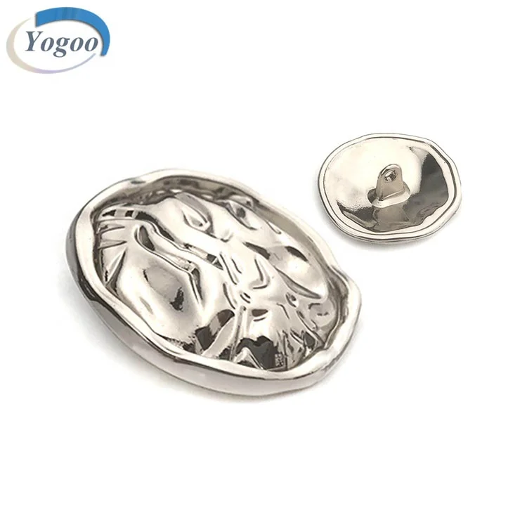 

Custom Shape Silver Zinc Alloy Brand Logo Metal Garment Hole Button for Coats, Silver/custom