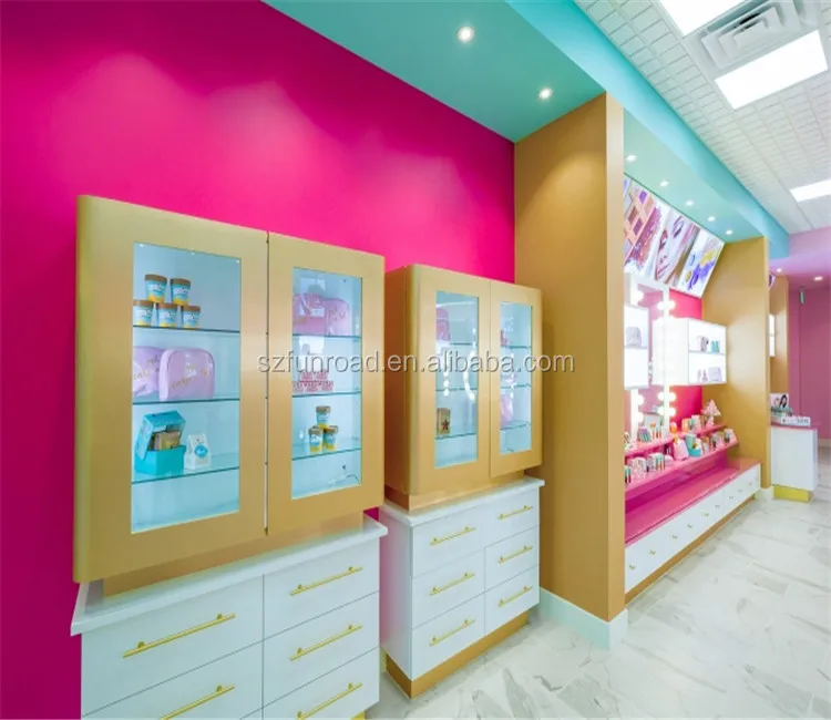 fashionable and custom made cosmetic display kiosk furniture for makeup with lighting