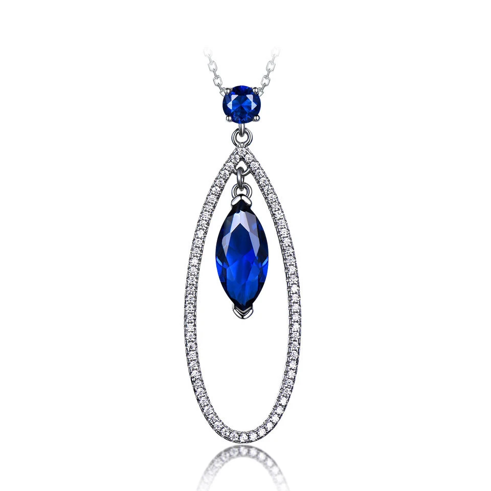 

S925 Silver Pendant Necklace Water Drop Blue Sapphire Pendant Jewelry O-chain iced out pendant custom