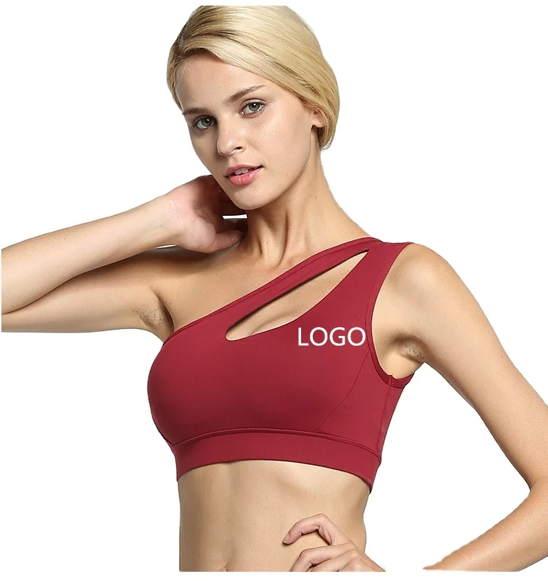 

Wholesale womens fitness sport bra water drop hollow out one shoulder sports bra, Printed