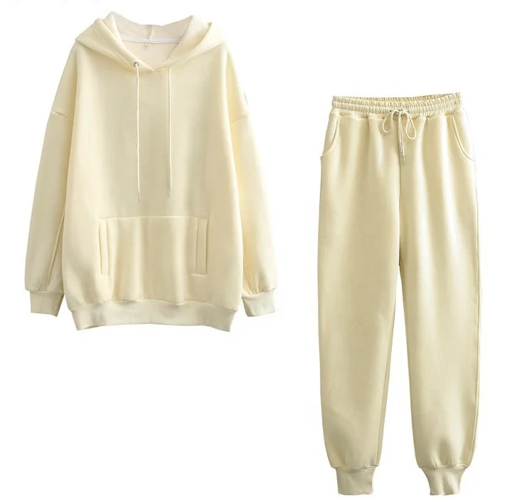 

European and American casual hooded loose top and pants suit Two-piece plus velvet thickening