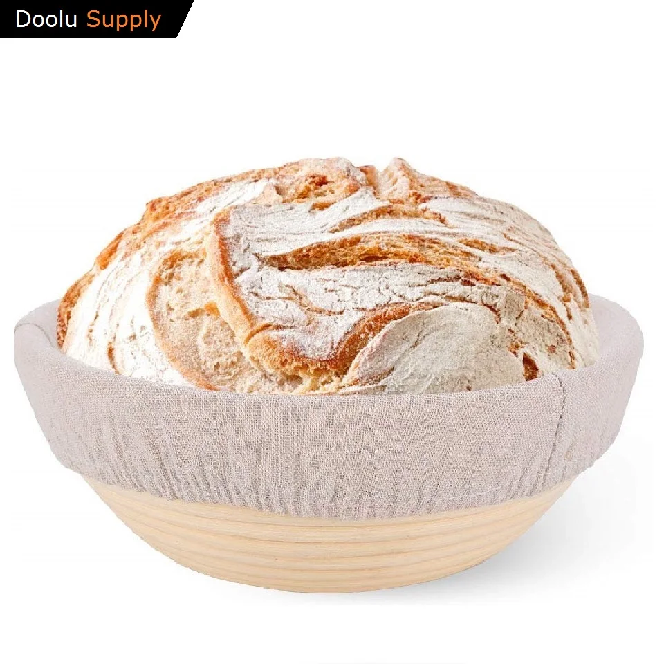 

Round 9inch Bread Banneton Proofing Basket with Linen Liner Cloth Natural Rattan Proofing bowl