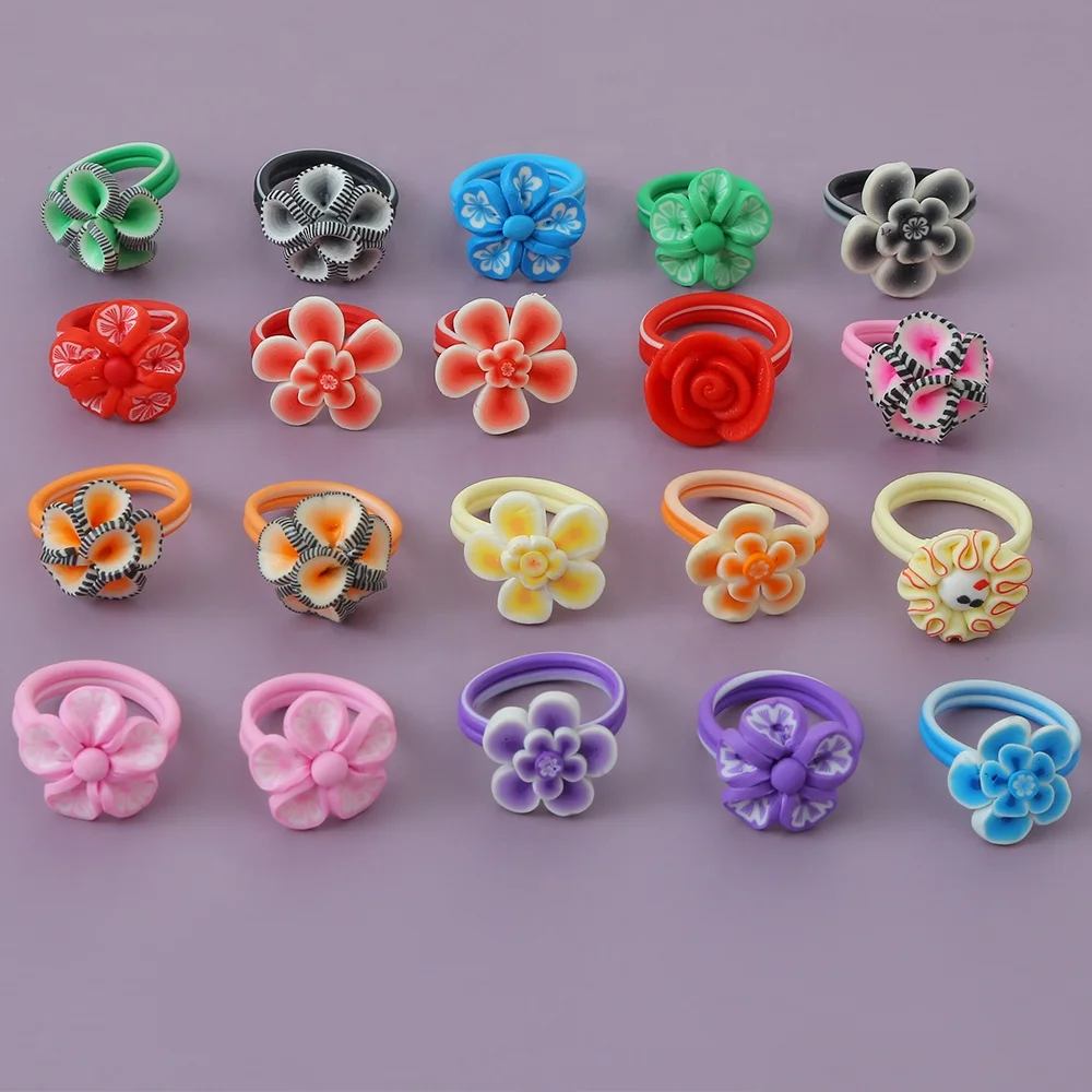 

Mixed Color Flower Clay Rings For Women Girls Colorful Finger decorative Fashionable Adult children mix size Jewelry party Gifts, Picture shows