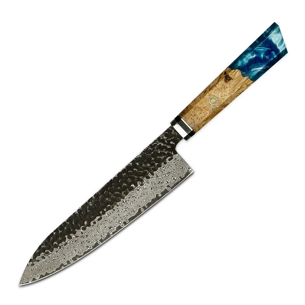 

Products Korouchi finished VG10 67 layers Damascus Knife blue resin handle