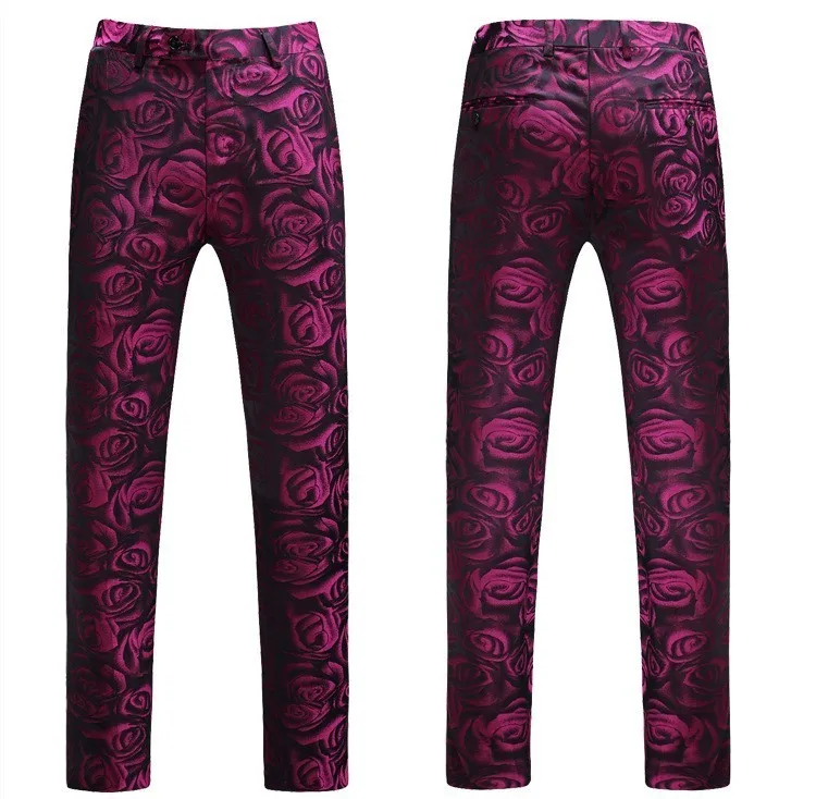 
PYJTRL Mens Fashion Rose Floral Pattern Three-piece Set Suits Wedding Banquet Groom Dress Suits Costume Homme Men Suit Slim Fit 