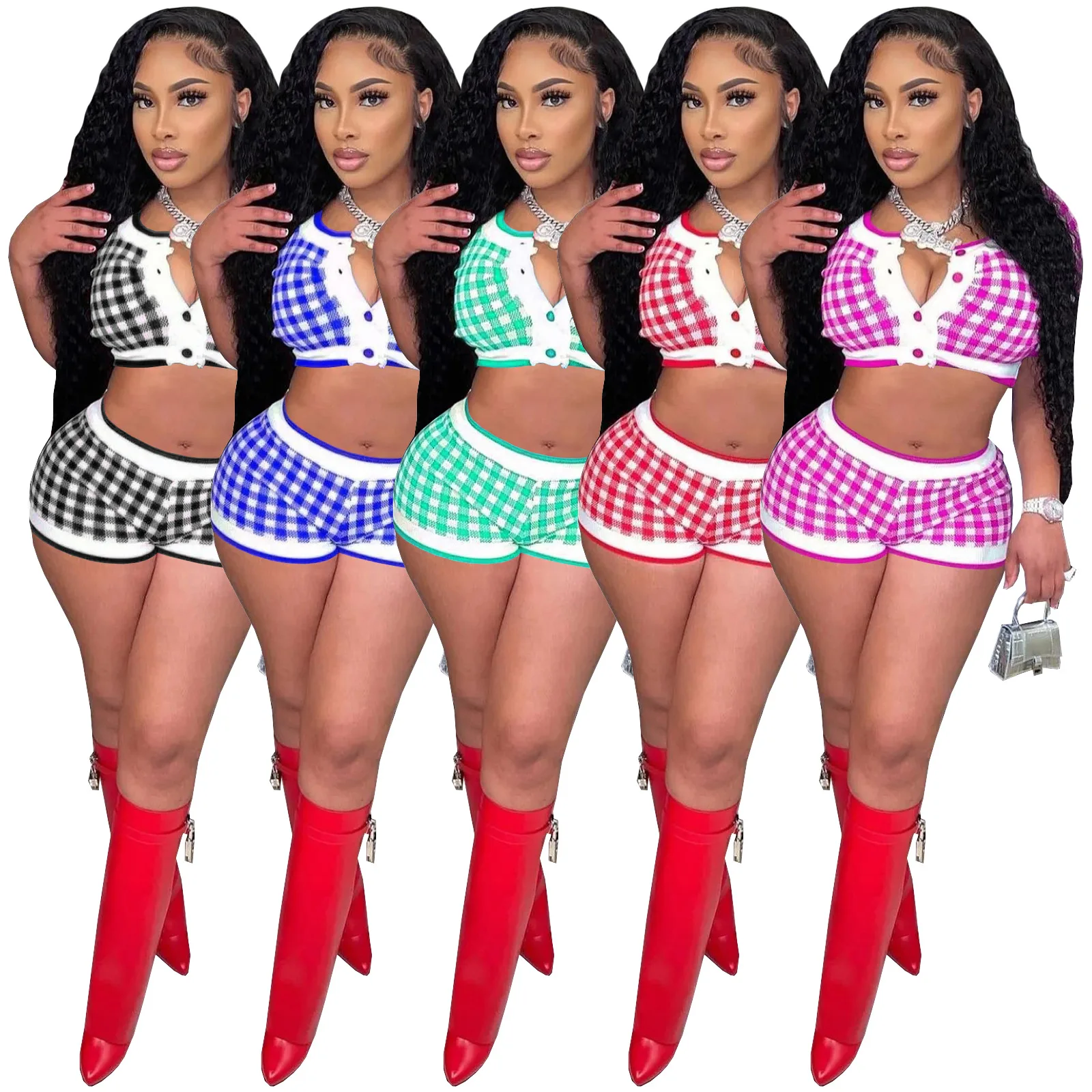 

2022 Summer Fashion Women 2 Piece Sets Printed Breasted Cardigan Hot Pants Casual Two-piece Set For Women, 5 colors