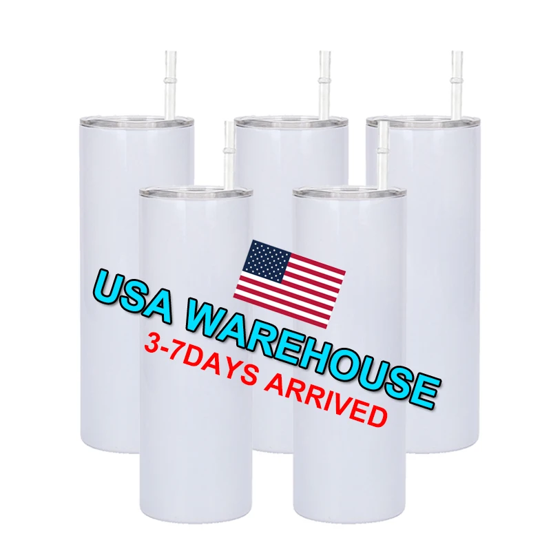 

USA Warehouse 20oz 20 oz Stainless Steel Double Wall Insulated Plain White Straight Blank Cups Sublimation Tumbler With Straw