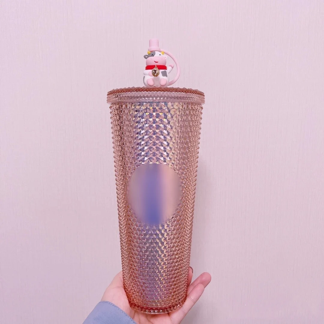 

2021 New arrival colorful Durian Cup BPA Free Studded Pineapple Tumbler Insulated Water Cups With Lid and Straw, Bling pink