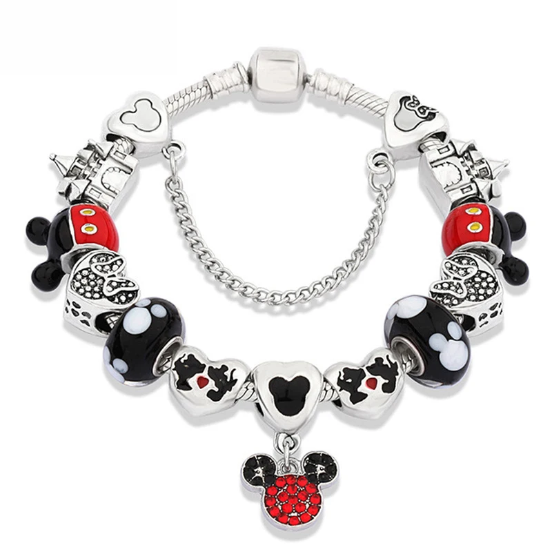 

Mickey Murano Glass Beads Bracelet Big Hole Cham Bracelet DIY Custom Snake Chain Bracelet