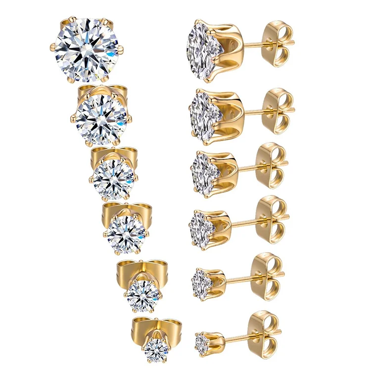 

Women Handmade 925 Silver Gold Plated Round Cubic Zirconia Stud Earrings