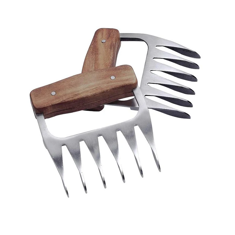 

Metal Meat Claws Stainless 18/8 Steel Meat Shredder Forks with Wooden Handles