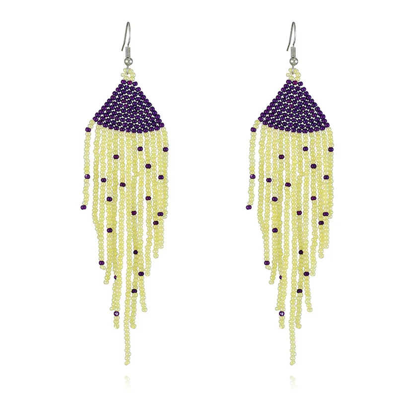 

Ziming Bohemian Colorful Sead Bead Tassel Statement Earring Handmade Vintage Style Beaded Earring