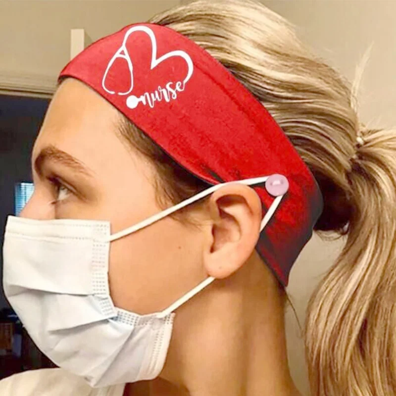 

Fashion Female Elastic Heart Shape Stethoscope Women Turban Hair Band Accessories Print Nurse Headband With Button