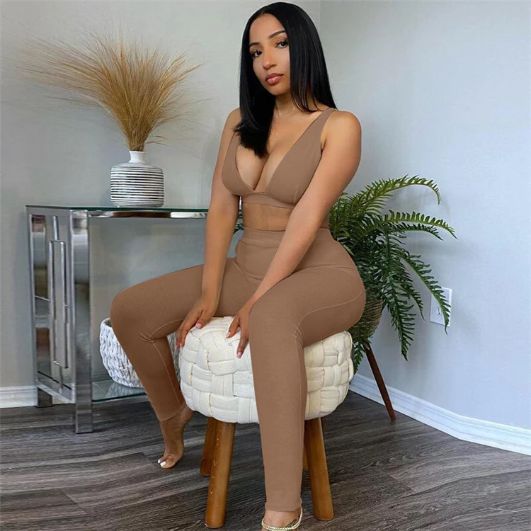 

DUODUOCOLOR New style v neck sportswear Solid color leisure pluz size women clothes yoga shorts two piece set 2021 D98077