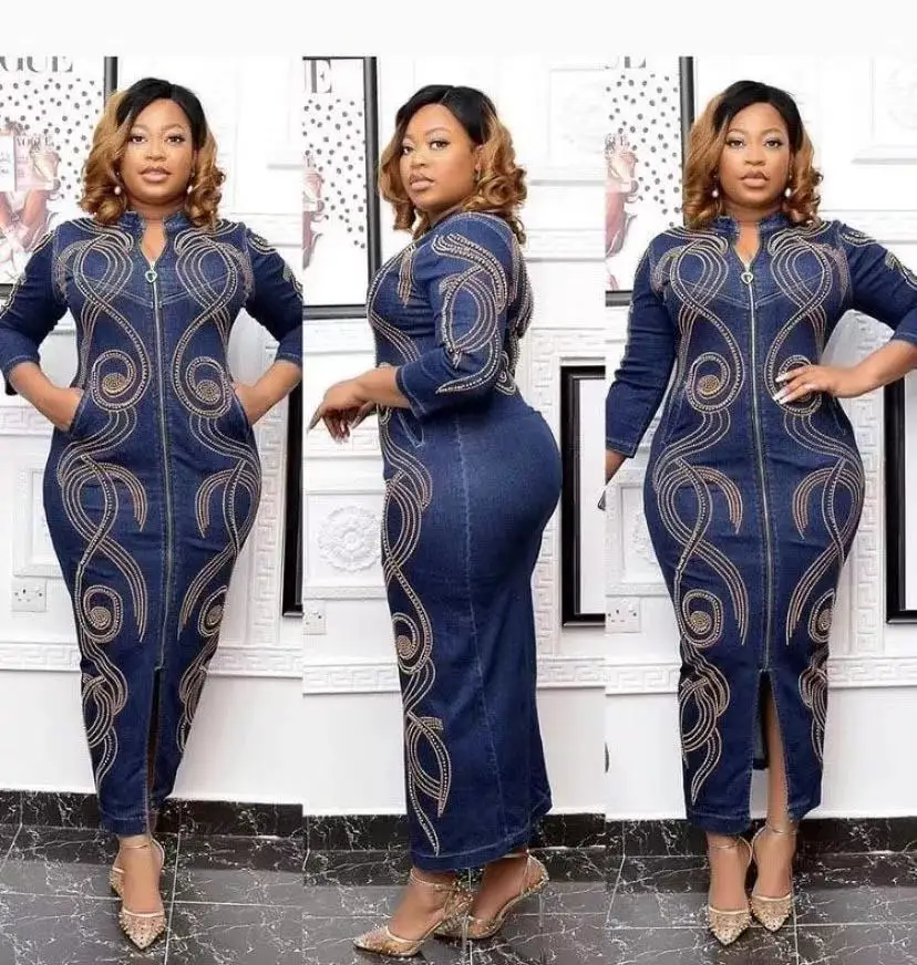 

Women's Clothing New Arrival 2022 Lady Long Sleeve Casual Jeans Dress Women Diamond Design Denim Dresses With PocketWomen's Sets