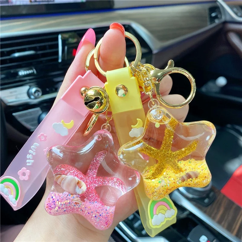 

Key chain Creative New Liquid Oil Chubby Starfish Quicksand Keychain Cute Floating Colorful Key ring Girl Bag Pendant Gifts