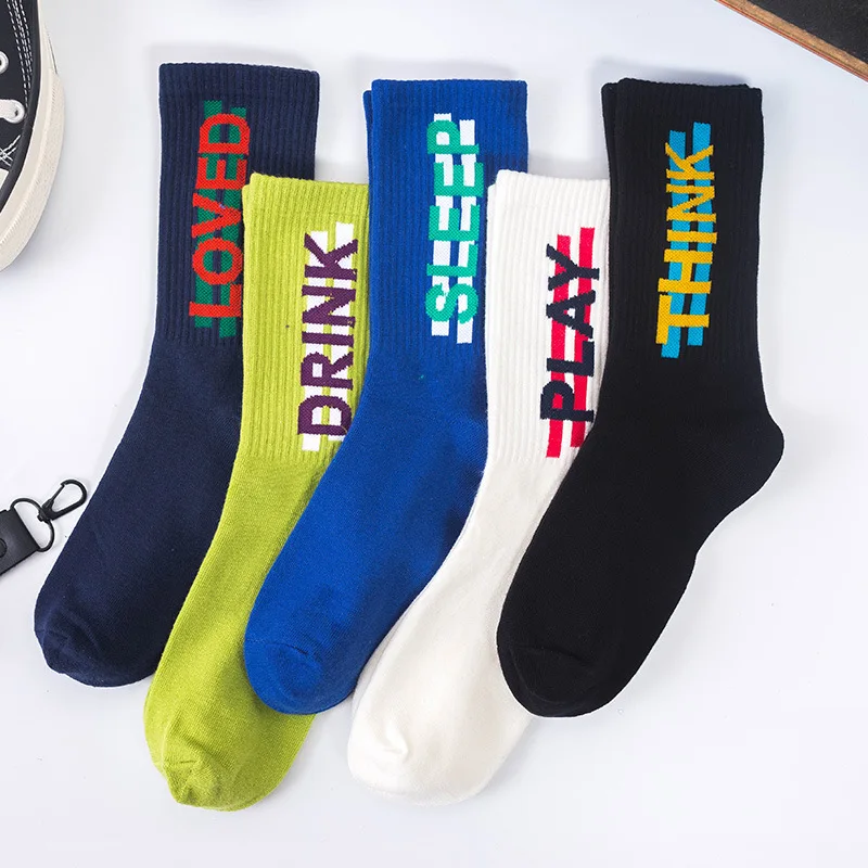 

wholesale boy rap style hip hop dress outdoor street women mens summer fashion Stripe letters cotton crew socks