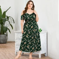

High Waist V-neck Fashion Print Large Size Clothing Women's Dress Plus Size Floral Dresses